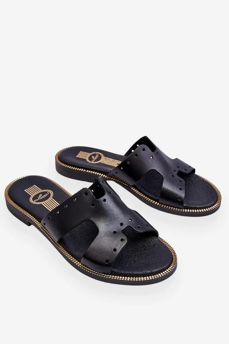 Damskie Zazoo 40326 Damskie Klapki Z Ozdobnymi Wycięciami Czarne