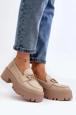 Zazoo Loafersy Damskie|Mokasyny Damskie Lakierowane*20164 Damskie Loafersy Ze Skóry Naturalnej Beżowe