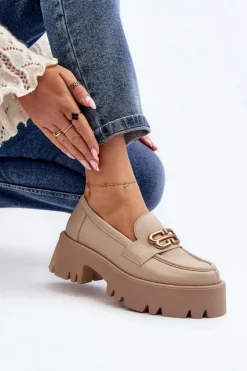 Zazoo Loafersy Damskie|Mokasyny Damskie Lakierowane*20164 Damskie Loafersy Ze Skóry Naturalnej Beżowe