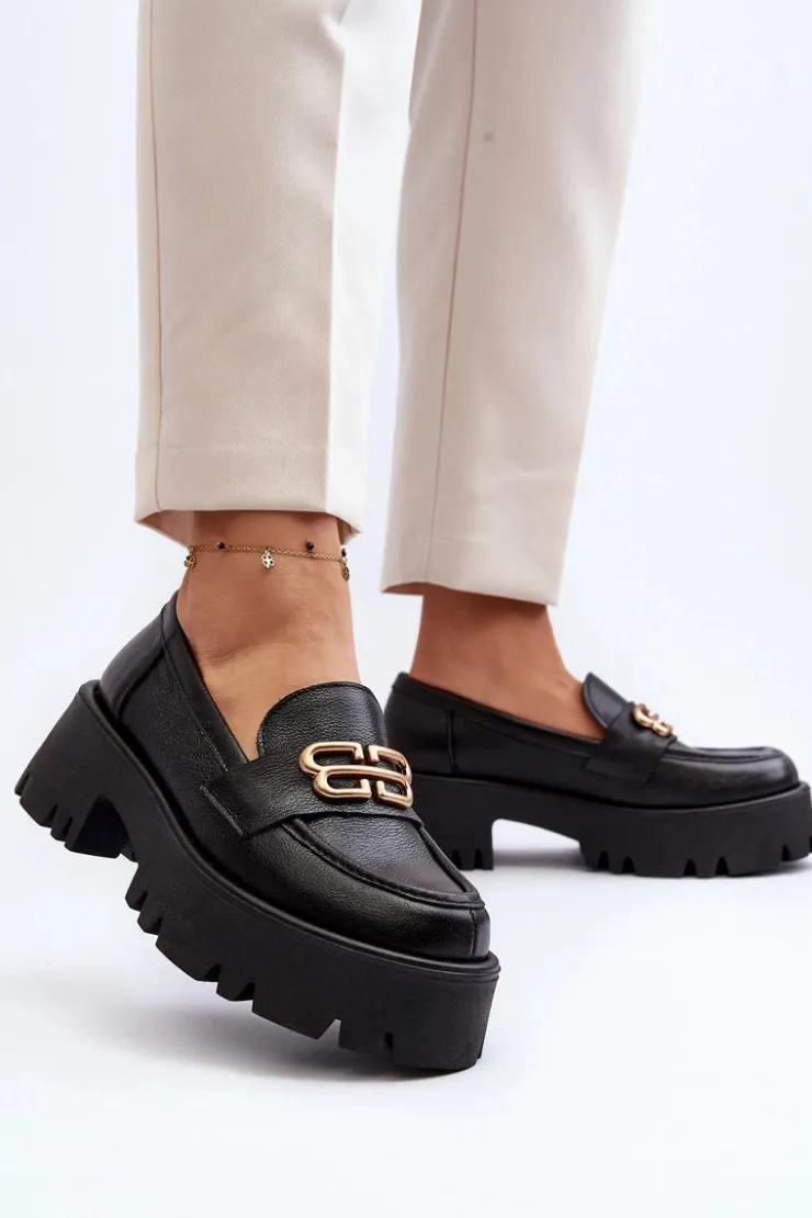 Sale Zazoo 20164 Damskie Loafersy Ze Skóry Naturalnej Czarne Czarny