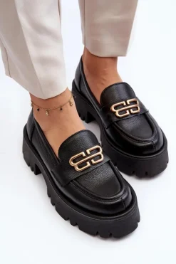 Sale Zazoo 20164 Damskie Loafersy Ze Skóry Naturalnej Czarne Czarny