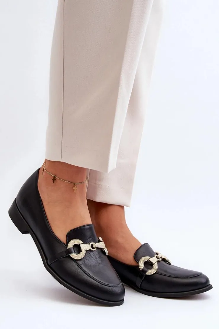 Zazoo Loafersy Damskie|Mokasyny Płaskie*2880 Damskie Mokasyny Skórzane Z Ozdobą Czarne Czarny