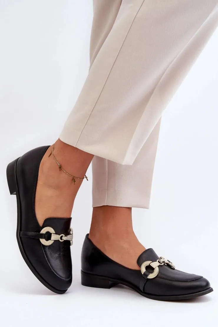 Zazoo Loafersy Damskie|Mokasyny Płaskie*2880 Damskie Mokasyny Skórzane Z Ozdobą Czarne Czarny