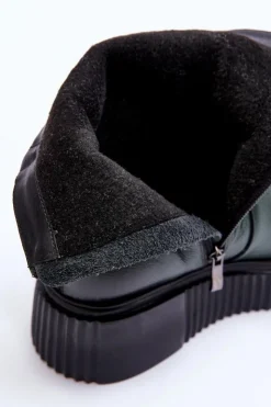 Zazoo Botki Skórzane|Botki Zimowe Damskie*60369 Damskie Skórzane Botki Na Platformie Zielone