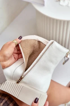 Damskie Zazoo 60369 Damskie Skórzane Botki Na Platformie Jasnobeżowe