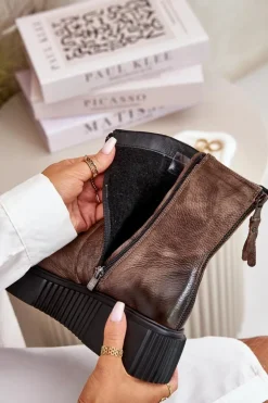 Best Zazoo 60369 Damskie Skórzane Botki Na Platformie Ciemnobeżowe Beżowy