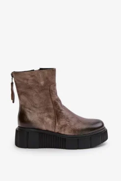 Best Zazoo 60369 Damskie Skórzane Botki Na Platformie Ciemnobeżowe Beżowy