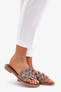 Best Zazoo 40381 Damskie Skórzane Klapki Na Płaskim Obcasie Taupe Beżowy