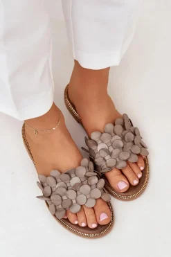 Best Zazoo 40381 Damskie Skórzane Klapki Na Płaskim Obcasie Taupe Beżowy