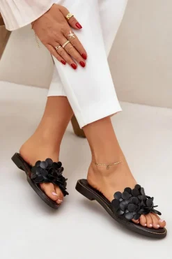 Zazoo Klapki Damskie Klasyczne*40381 Damskie Skórzane Klapki Na Płaskim Obcasie Czarne Czarny