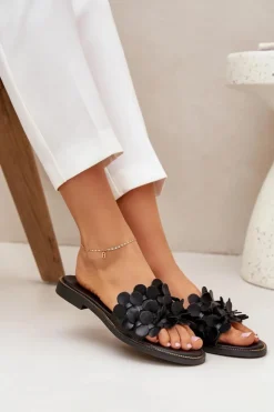 Zazoo Klapki Damskie Klasyczne*40381 Damskie Skórzane Klapki Na Płaskim Obcasie Czarne Czarny