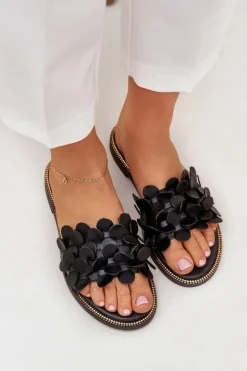 Zazoo Klapki Damskie Klasyczne*40381 Damskie Skórzane Klapki Na Płaskim Obcasie Czarne Czarny