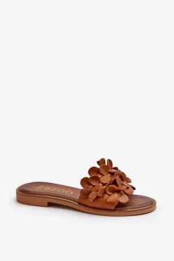 Damskie Zazoo 40381 Damskie Skórzane Klapki Na Płaskim Obcasie Brązowe