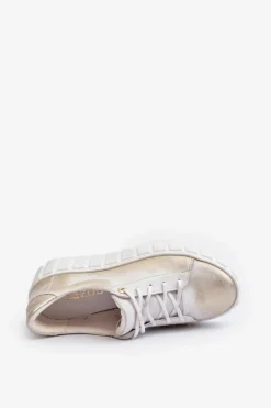 Hot Zazoo 2919 Damskie Skórzane Półbuty Na Grubej Podeszwie Złote