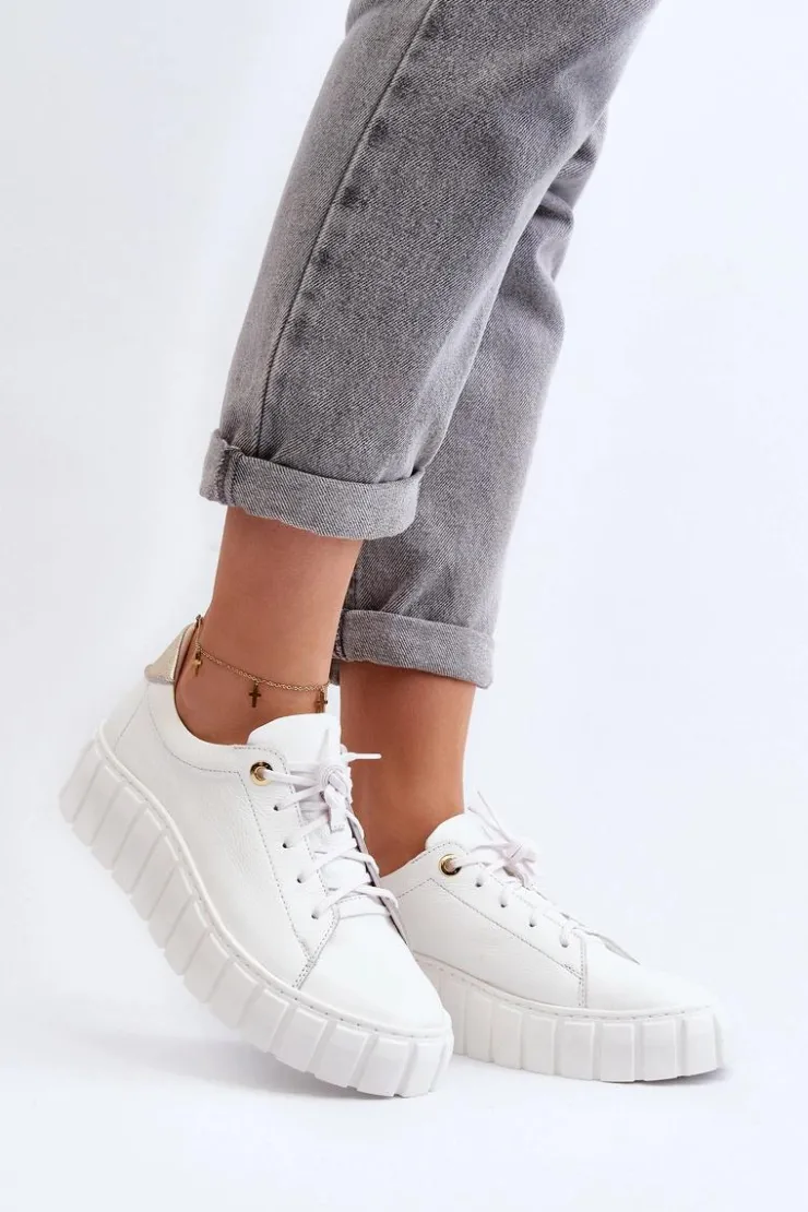 Online Zazoo 2919 Damskie Skórzane Półbuty Na Grubej Podeszwie Białe Biały