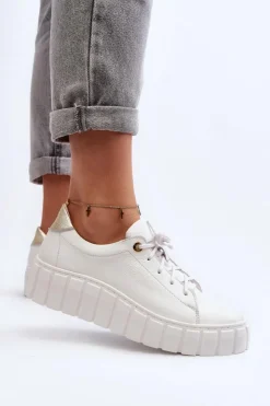 Online Zazoo 2919 Damskie Skórzane Półbuty Na Grubej Podeszwie Białe Biały