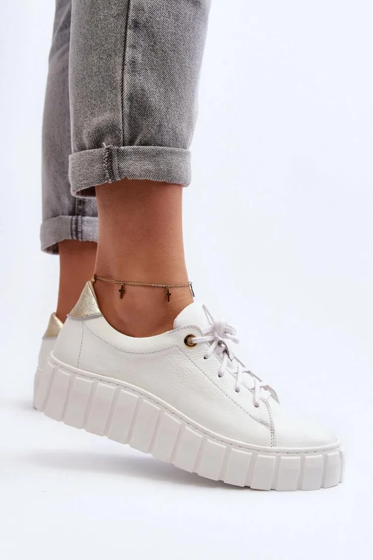 Online Zazoo 2919 Damskie Skórzane Półbuty Na Grubej Podeszwie Białe Biały