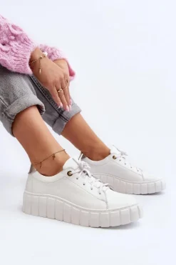 Online Zazoo 2919 Damskie Skórzane Półbuty Na Grubej Podeszwie Białe Biały