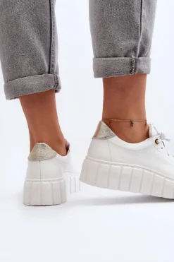 Online Zazoo 2919 Damskie Skórzane Półbuty Na Grubej Podeszwie Białe Biały