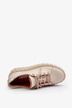 Zazoo Półbuty Skórzane*2919 Damskie Skórzane Półbuty Na Grubej Podeszwie Beżowe
