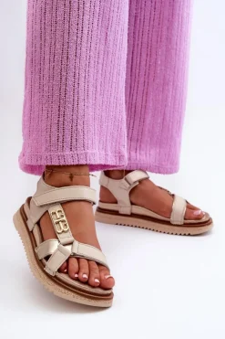 Damskie Maciejka Zazoo 50103 Damskie Skórzane Sandały Na Platformie Beżowe