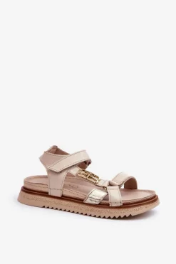 Damskie Maciejka Zazoo 50103 Damskie Skórzane Sandały Na Platformie Beżowe