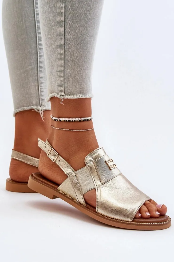 Best Zazoo 40385 Damskie Skórzane Sandały Złote Złoty