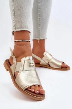 Best Zazoo 40385 Damskie Skórzane Sandały Złote Złoty