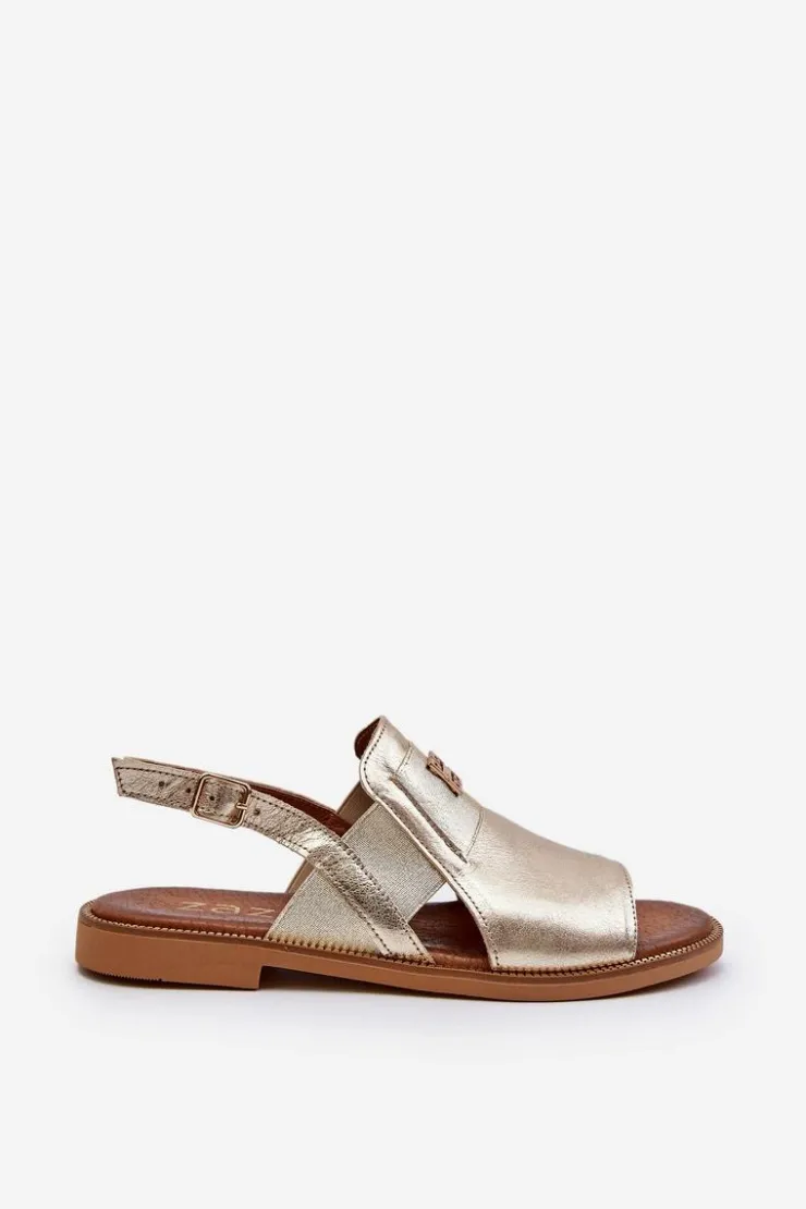 Best Zazoo 40385 Damskie Skórzane Sandały Złote Złoty