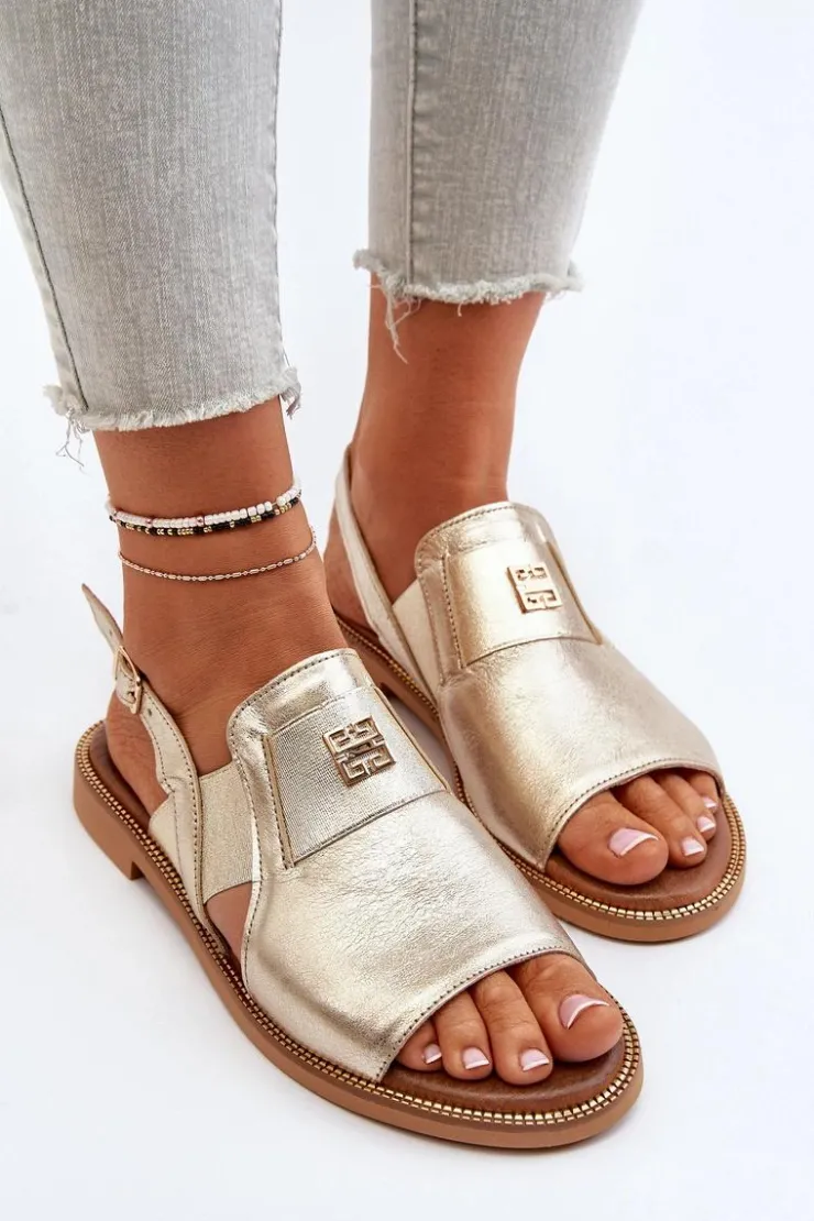 Best Zazoo 40385 Damskie Skórzane Sandały Złote Złoty