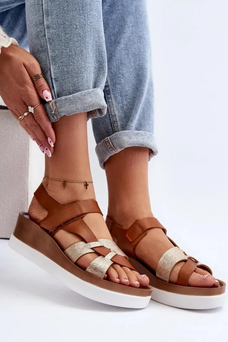 Zazoo 40397 Damskie Skórzane Sandały Na Platformie Brązowe Brązowy