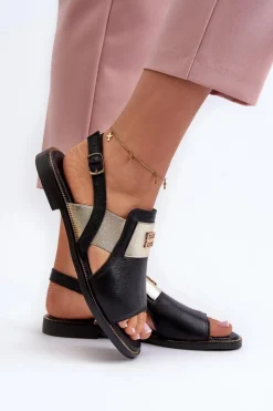 Zazoo Sandały Płaskie*40385 Damskie Skórzane Sandały Czarne Czarny