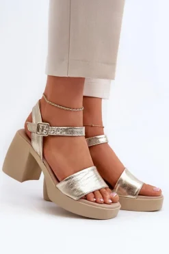 Hot Zazoo 40386 Damskie Skórzane Sandały Na Klocku Złote Złoty