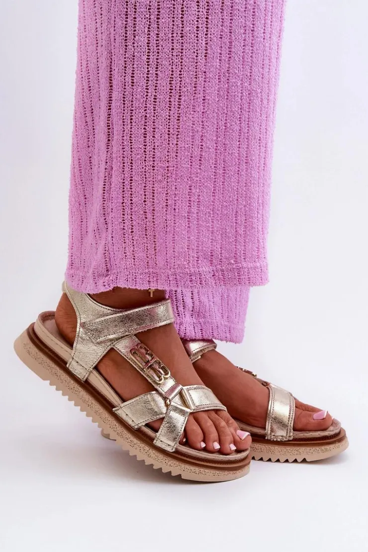 Damskie Maciejka Zazoo 50103 Damskie Skórzane Sandały Na Platformie Złote