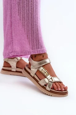 Damskie Maciejka Zazoo 50103 Damskie Skórzane Sandały Na Platformie Złote