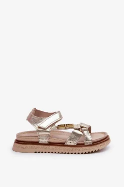 Damskie Maciejka Zazoo 50103 Damskie Skórzane Sandały Na Platformie Złote