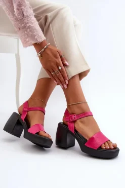 Damskie Zazoo 40386 Damskie Skórzane Sandały Na Klocku Fuksja