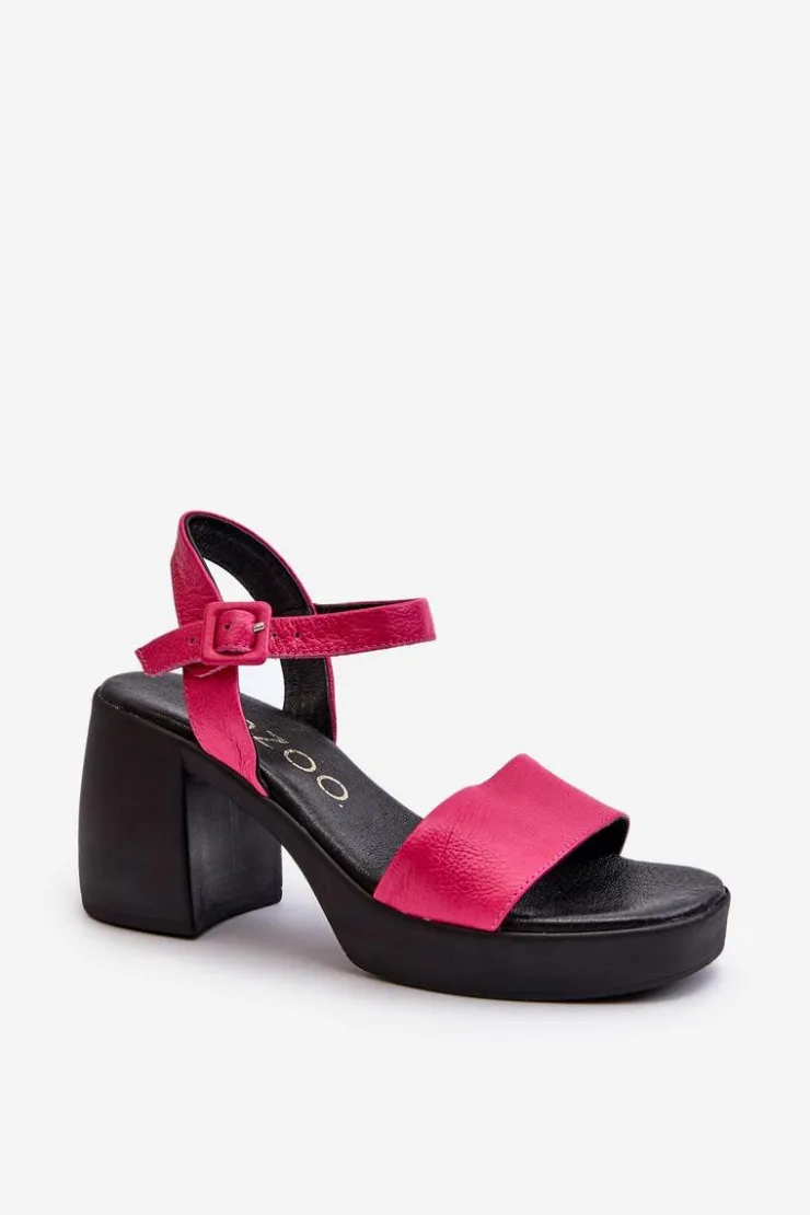 Damskie Zazoo 40386 Damskie Skórzane Sandały Na Klocku Fuksja