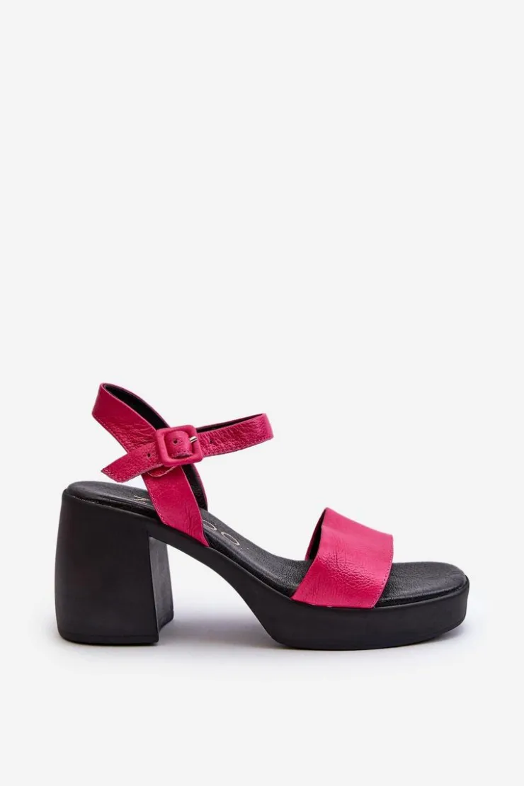 Damskie Zazoo 40386 Damskie Skórzane Sandały Na Klocku Fuksja