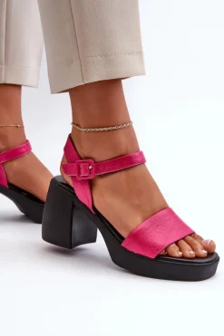 Damskie Zazoo 40386 Damskie Skórzane Sandały Na Klocku Fuksja