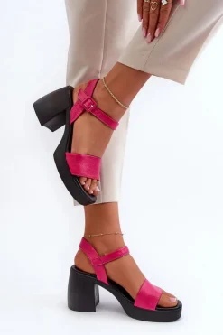 Damskie Zazoo 40386 Damskie Skórzane Sandały Na Klocku Fuksja