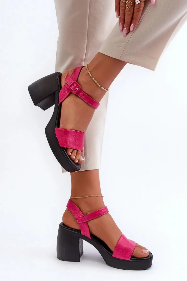 Damskie Zazoo 40386 Damskie Skórzane Sandały Na Klocku Fuksja