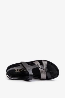 Damskie Zazoo 40397 Damskie Skórzane Sandały Na Platformie Czarne