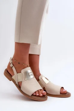 Zazoo Sandały Płaskie*40385 Damskie Skórzane Sandały Beżowe