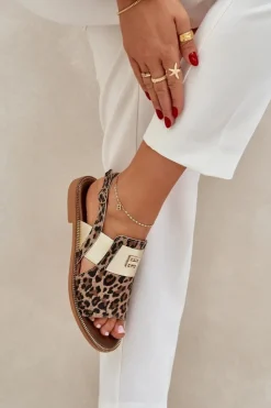 Zazoo Sandały Z Cholewką|Sandały Płaskie*40385 Damskie Skórzane Sandały W Panterkę Brązowe Brązowy