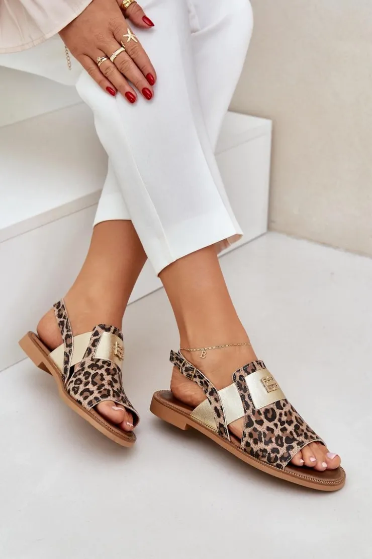 Zazoo Sandały Z Cholewką|Sandały Płaskie*40385 Damskie Skórzane Sandały W Panterkę Brązowe Brązowy