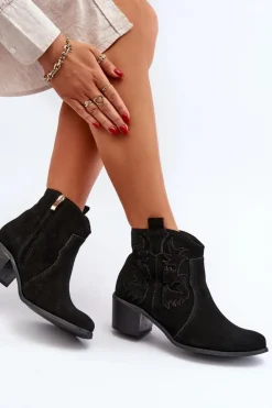 Clearance Zazoo 3426 Damskie Zamszowe Botki Kowbojki Czarne Czarny