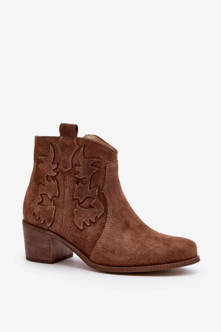 Hot Zazoo 3426 Damskie Zamszowe Botki Kowbojki Brązowe