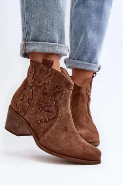 Hot Zazoo 3426 Damskie Zamszowe Botki Kowbojki Brązowe