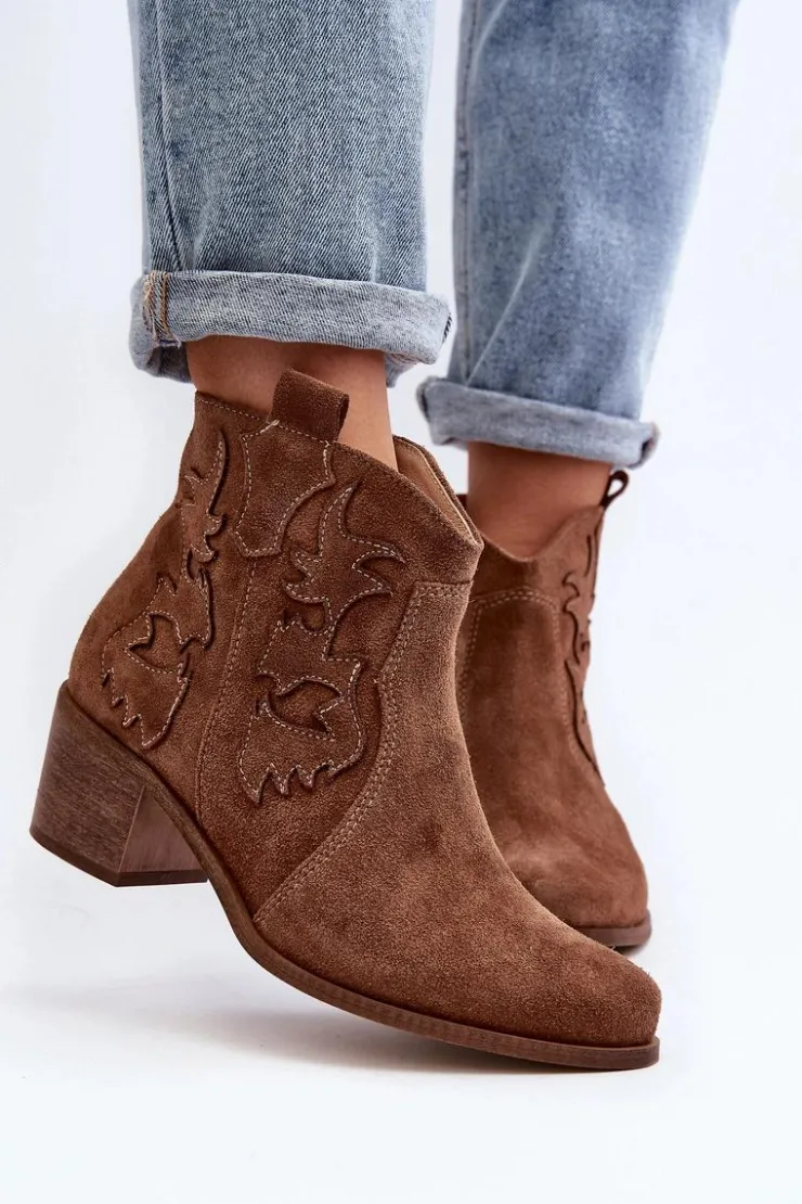 Hot Zazoo 3426 Damskie Zamszowe Botki Kowbojki Brązowe